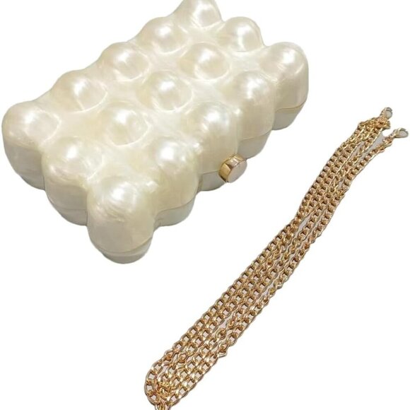 Brand New Pearl White Acrylic Marble Handbag Shoulder Bag for Formal Wedding Par - Picture 5 of 5